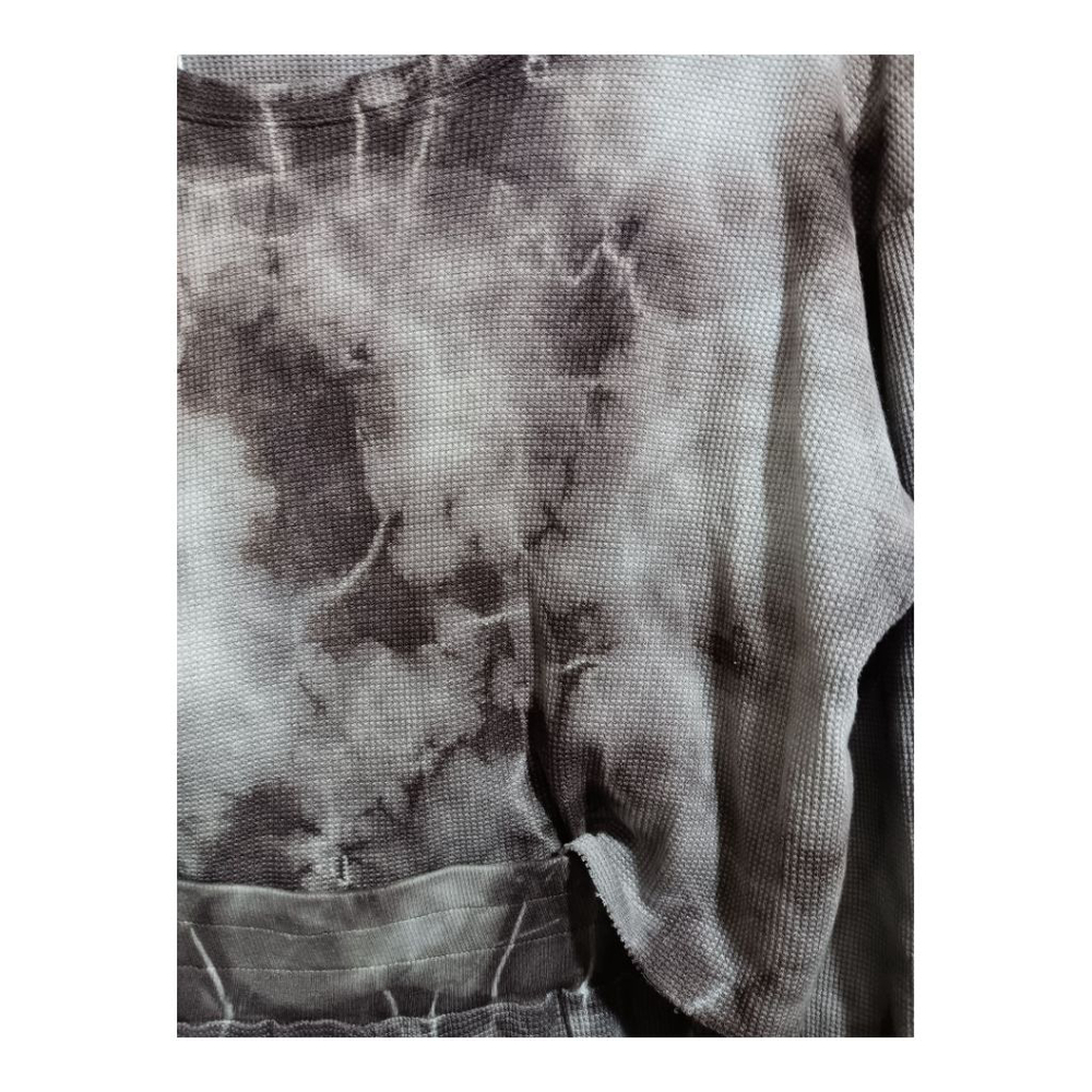 Brooklyn Karma Charcoal Grey Blue Tie Dye Thermal Crew Neck Crop Top & Pants Set - Picture 15 of 17